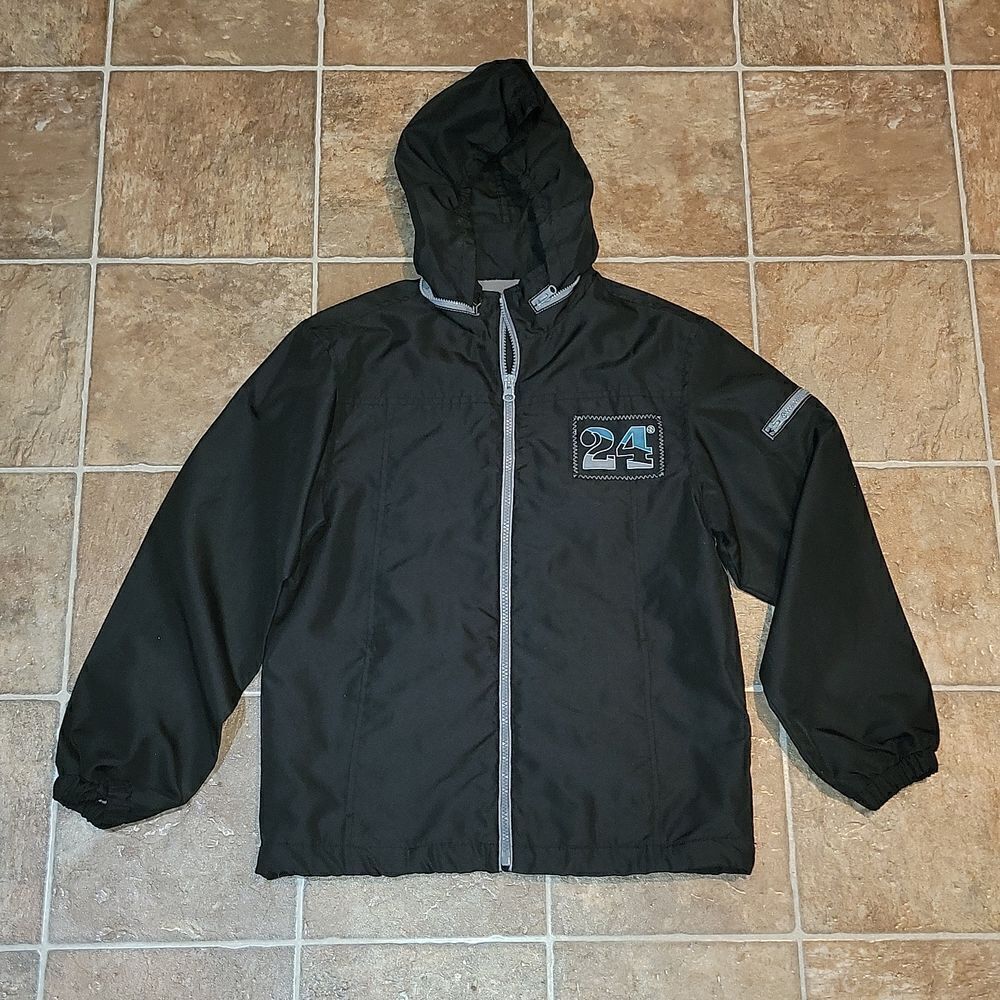 Old Navy 24 Lined Rain Jacket Coat with Folding Packable Hood L 10-12 ~ NWOT